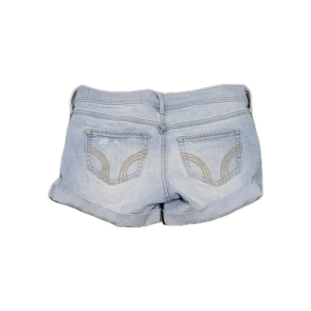 Hollister Size 0 Women's‎ Light Blue Distress Midi Denim Jean Shorts